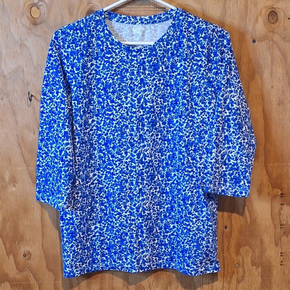 Lands' End Shirt Women's Small Red Blue White Floral Coconut Girl Beach Summer